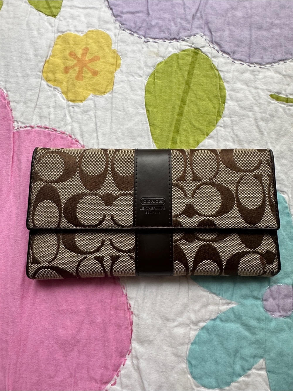 Vintage Coach Brown Signature Canvas Wallet with Dark Brown Leather trim